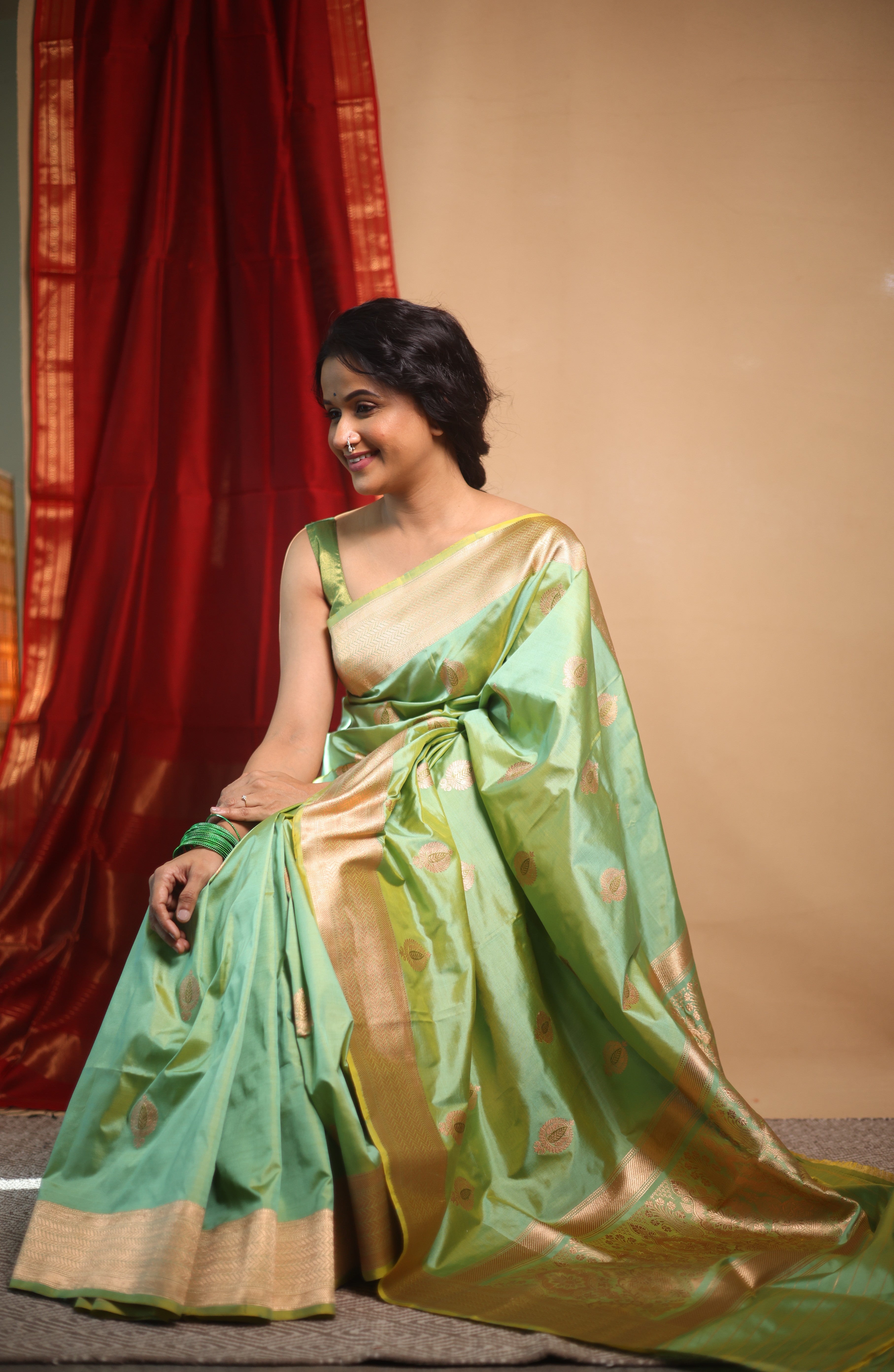 Yellow-Mint Banarasi Silk Saree - SRYMBSS020