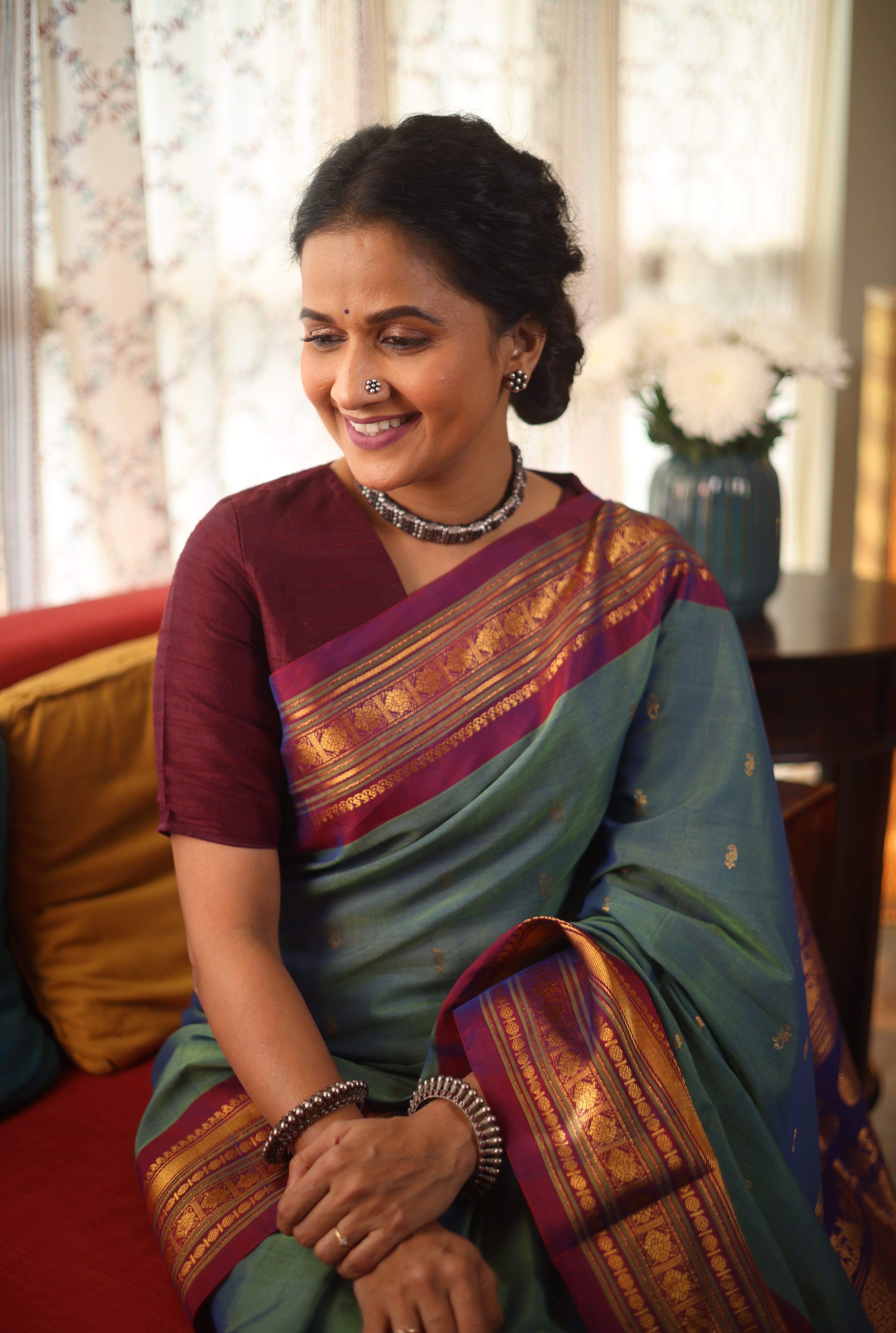 Two Tone Green Gadwal Cotton Silk Saree - SRTTGGCSS106