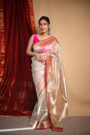 Golden Cream Tissue Banarasi Silk Saree - SRGCTBSS016