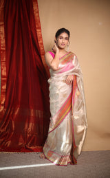 Golden Cream Tissue Banarasi Silk Saree - SRGCTBSS016
