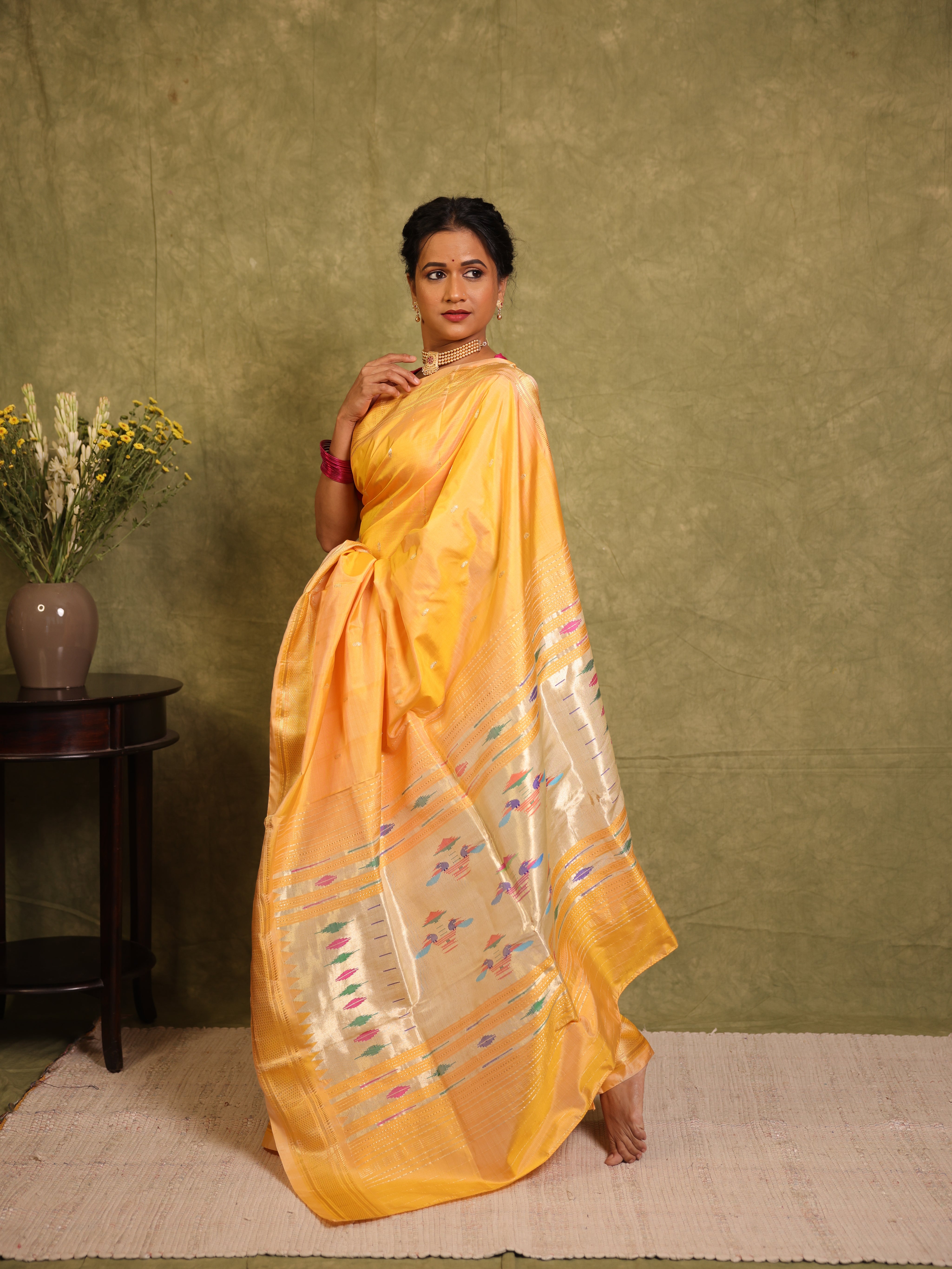 Cream Yellow Silk Paithani Saree - SRCYSPS658