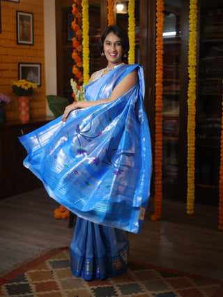 Two Tone Blue Silk Paithani Saree - SRTTBSPS506