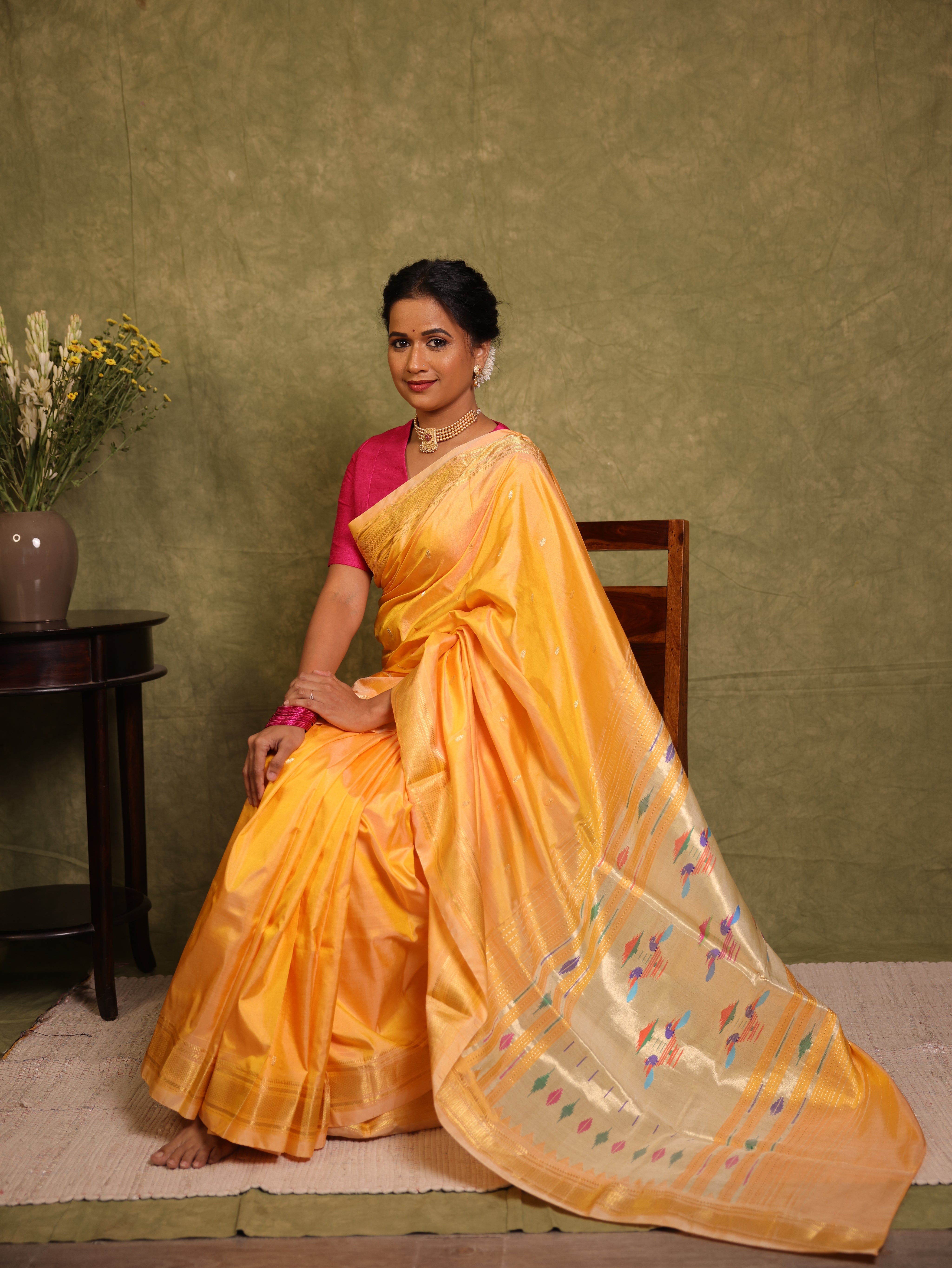Cream Yellow Silk Paithani Saree - SRCYSPS658