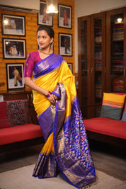 Mustard Yellow Pochampalli Silk Ikat Saree - SRMYPSIS181