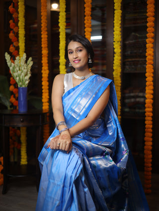 Two Tone Blue Silk Paithani Saree - SRTTBSPS506