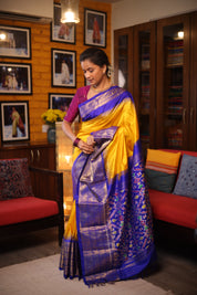 Mustard Yellow Pochampalli Silk Ikat Saree - SRMYPSIS181
