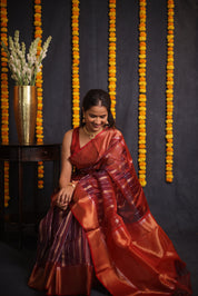 Two Tone Maroon Chanderi Silk Saree - SRTTMCSS175