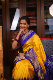 Mustard Yellow Pochampalli Silk Ikat Saree - SRMYPSIS181