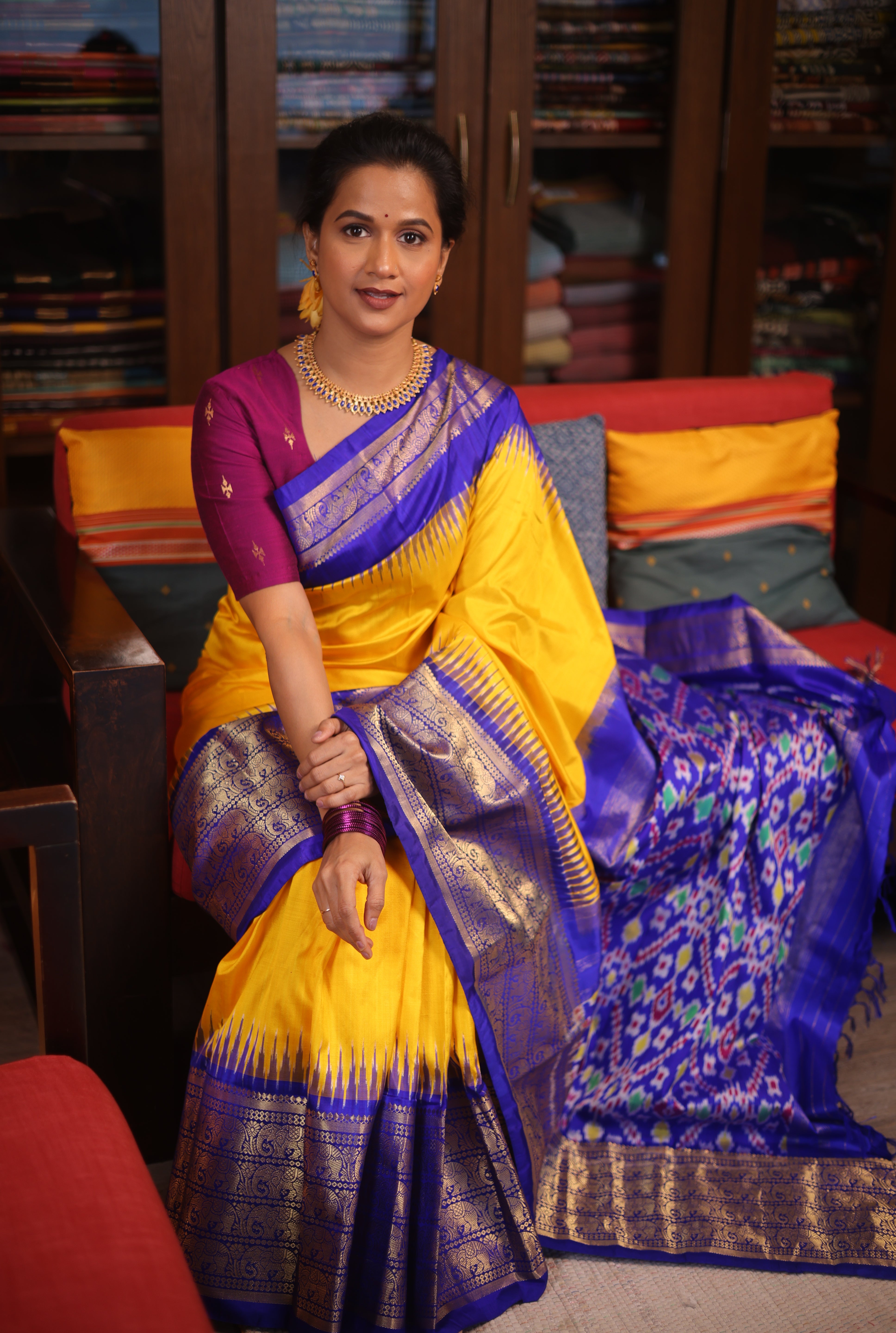 Mustard Yellow Pochampalli Silk Ikat Saree - SRMYPSIS181
