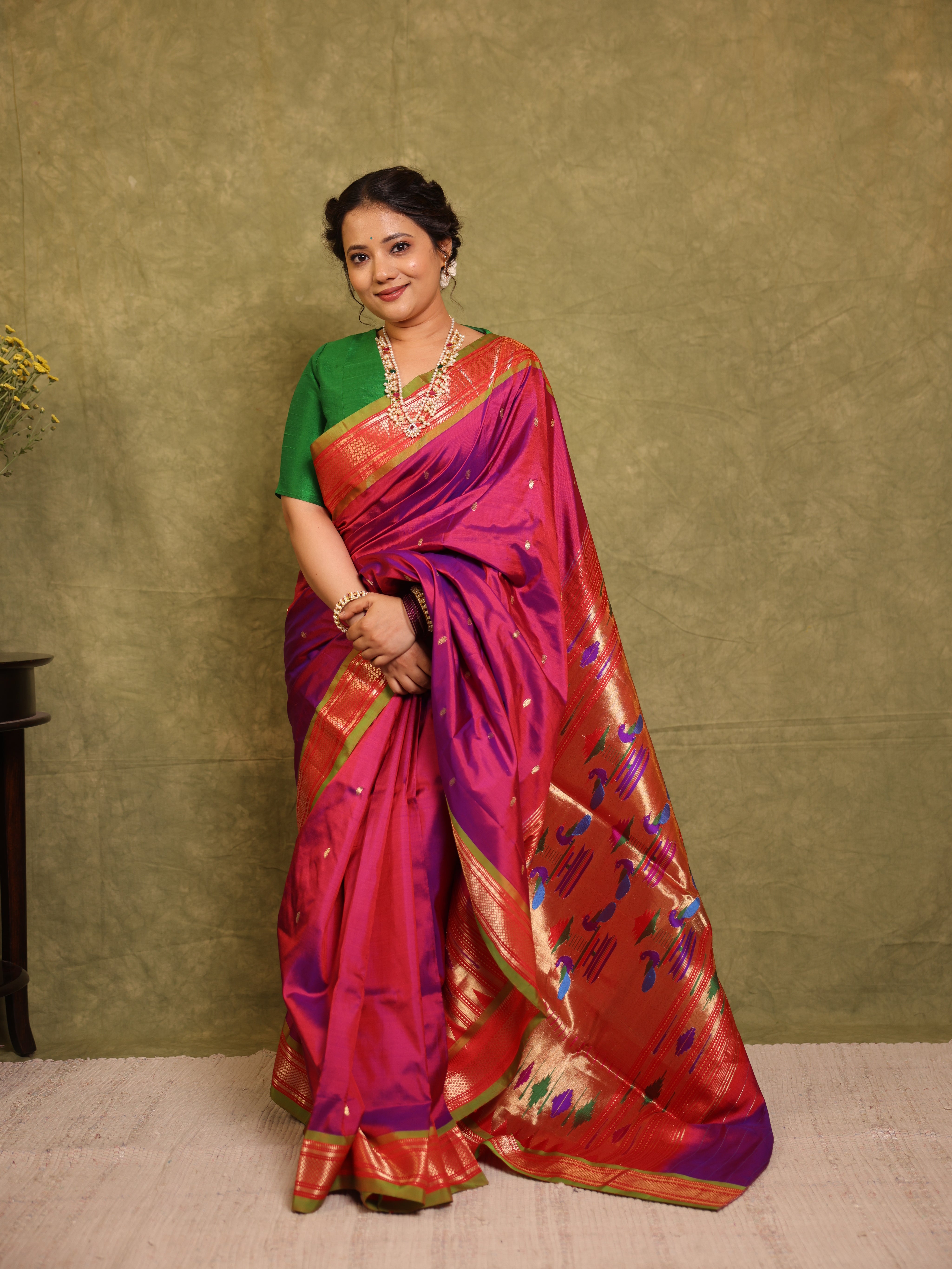 Two Tone Purple Silk Paithani Saree - SRTTPSPS725