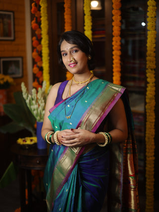 Peacock Blue Silk Paithani Saree - SRSPBSPS354