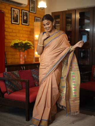 Brown Cotton Paithani Saree-SRBCPS179