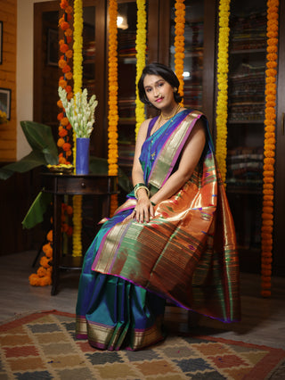 Peacock Blue Silk Paithani Saree - SRSPBSPS354