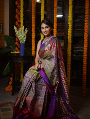 Two Tone Green Pochampalli Silk Ikat Saree-SRTTGPSIS92