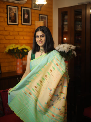 Pastel Green Cotton Paithani Saree - SRPGCPS393