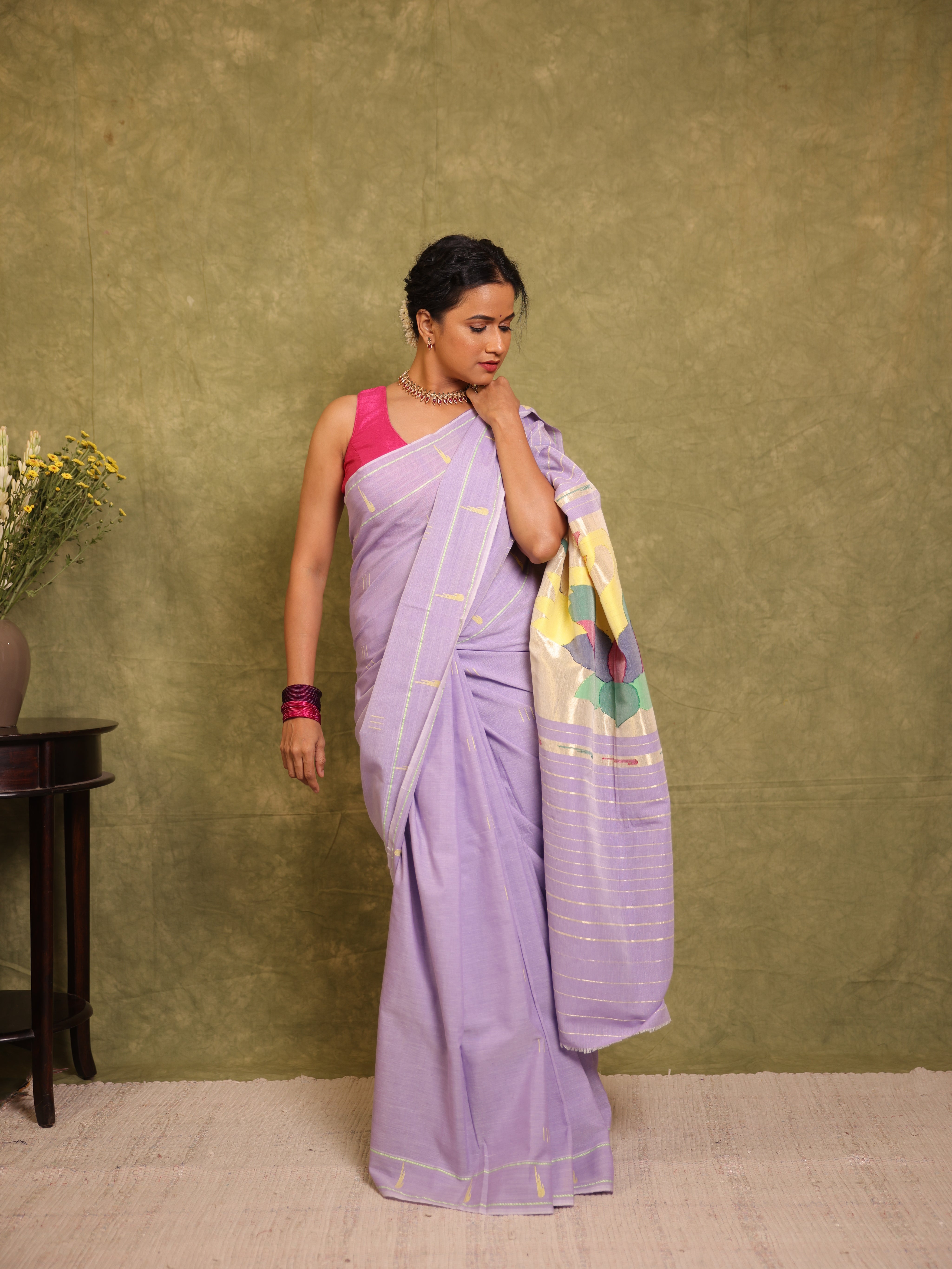 Lavender Cotton Paithani Saree - SRLCPS696