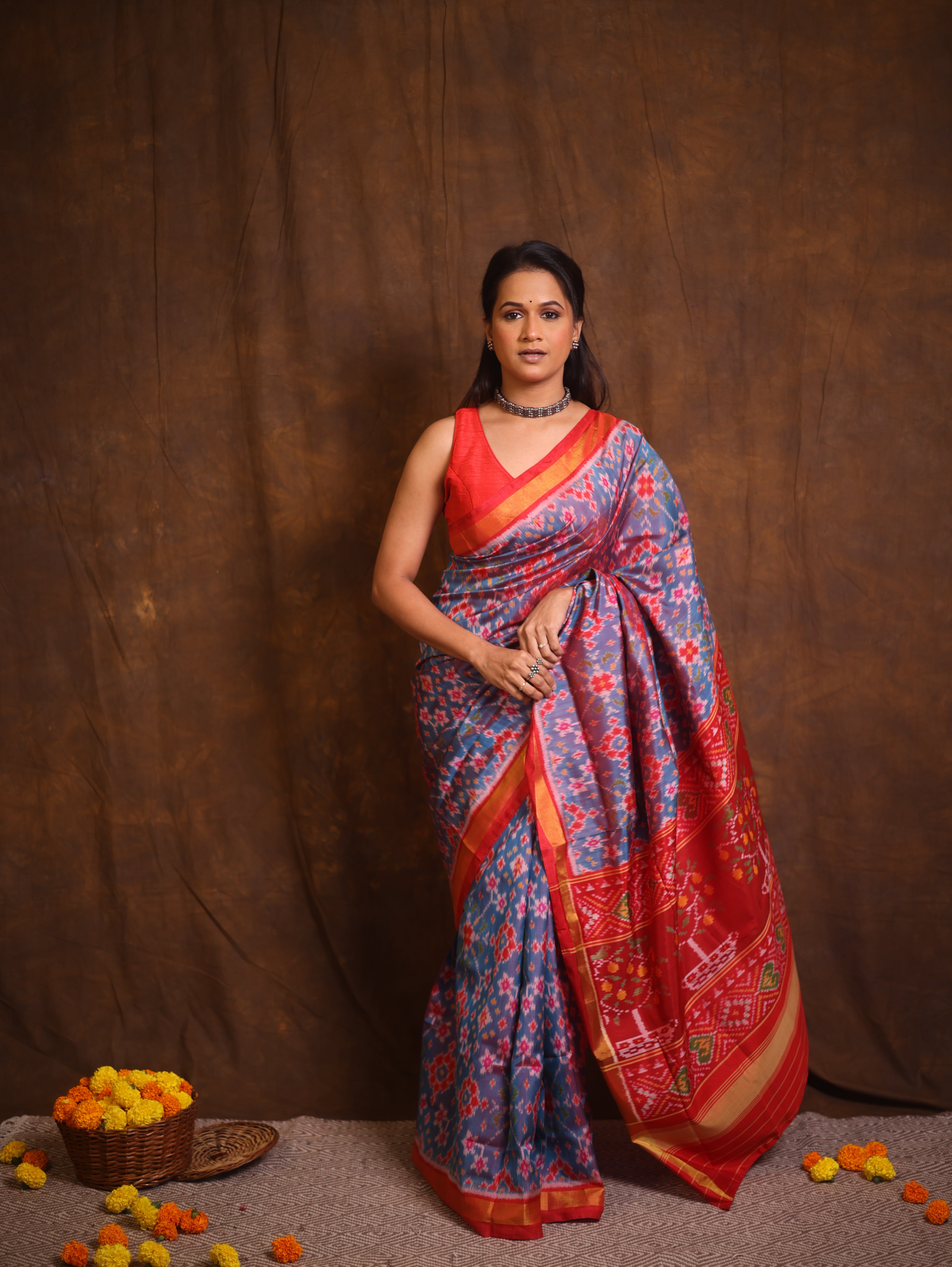 Sky Blue Rajkot Patola Silk Saree - SRSBRPSS560