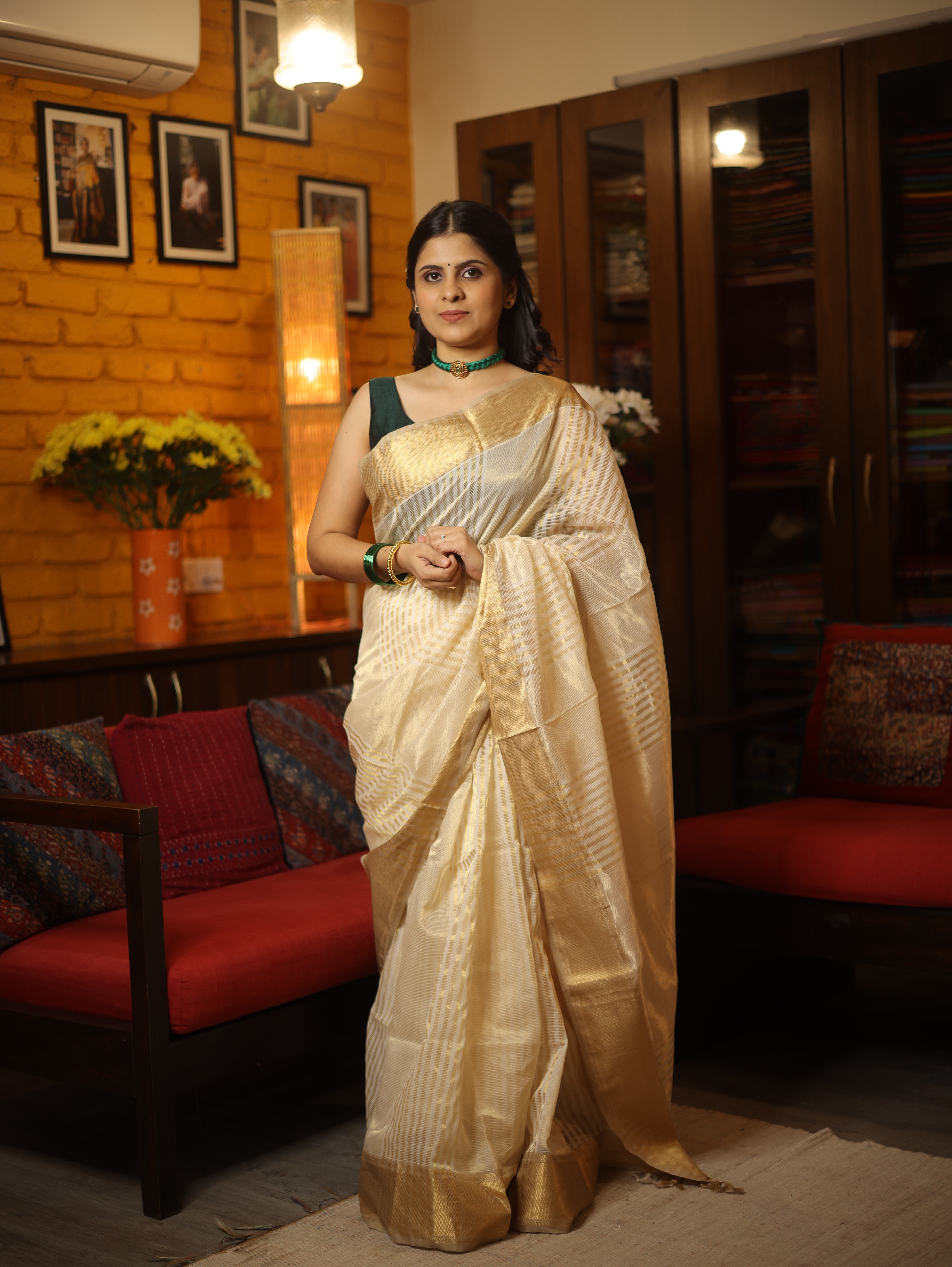 Cream Maheshwari Saree - SRCMS203
