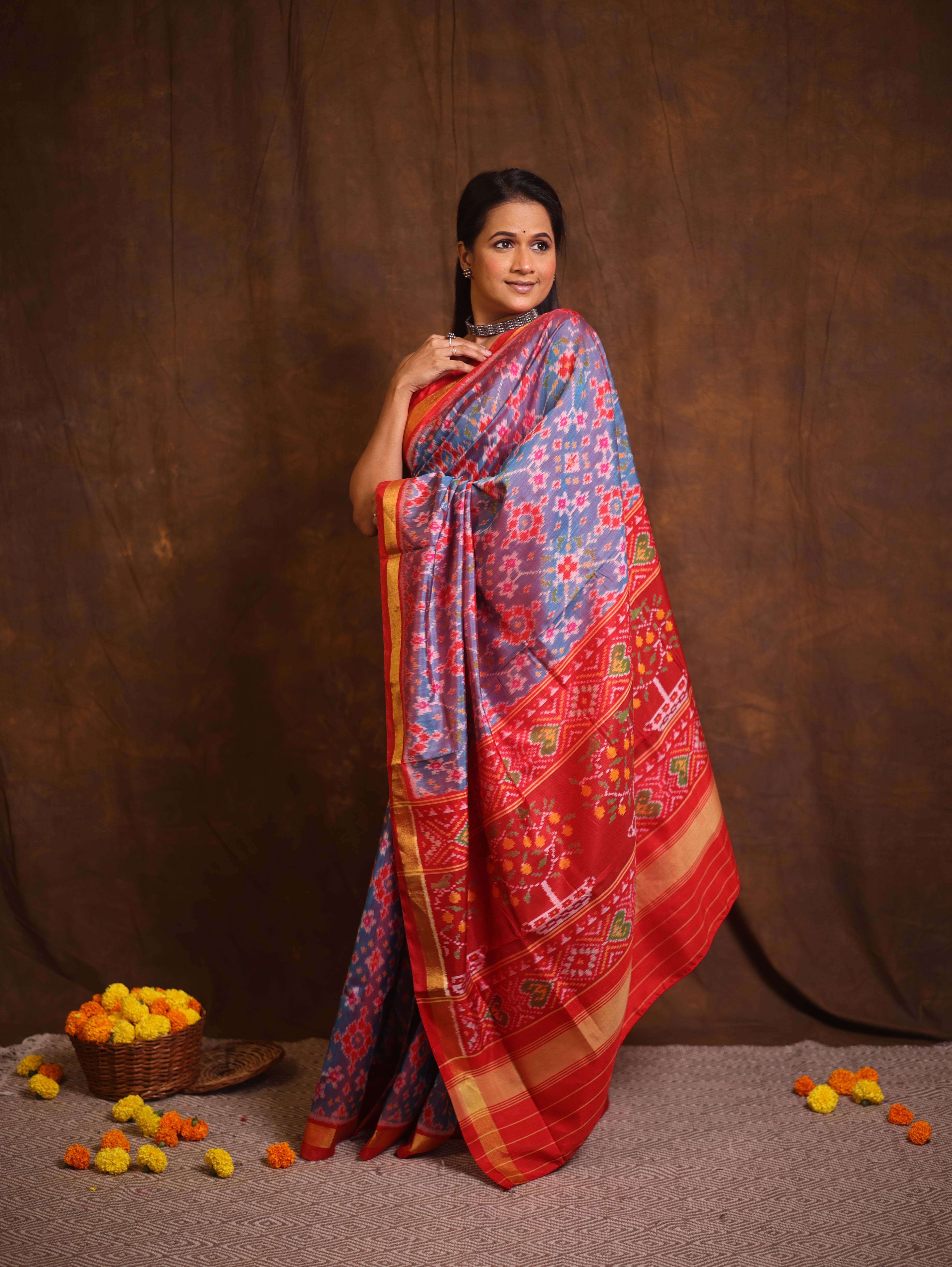 Sky Blue Rajkot Patola Silk Saree - SRSBRPSS560