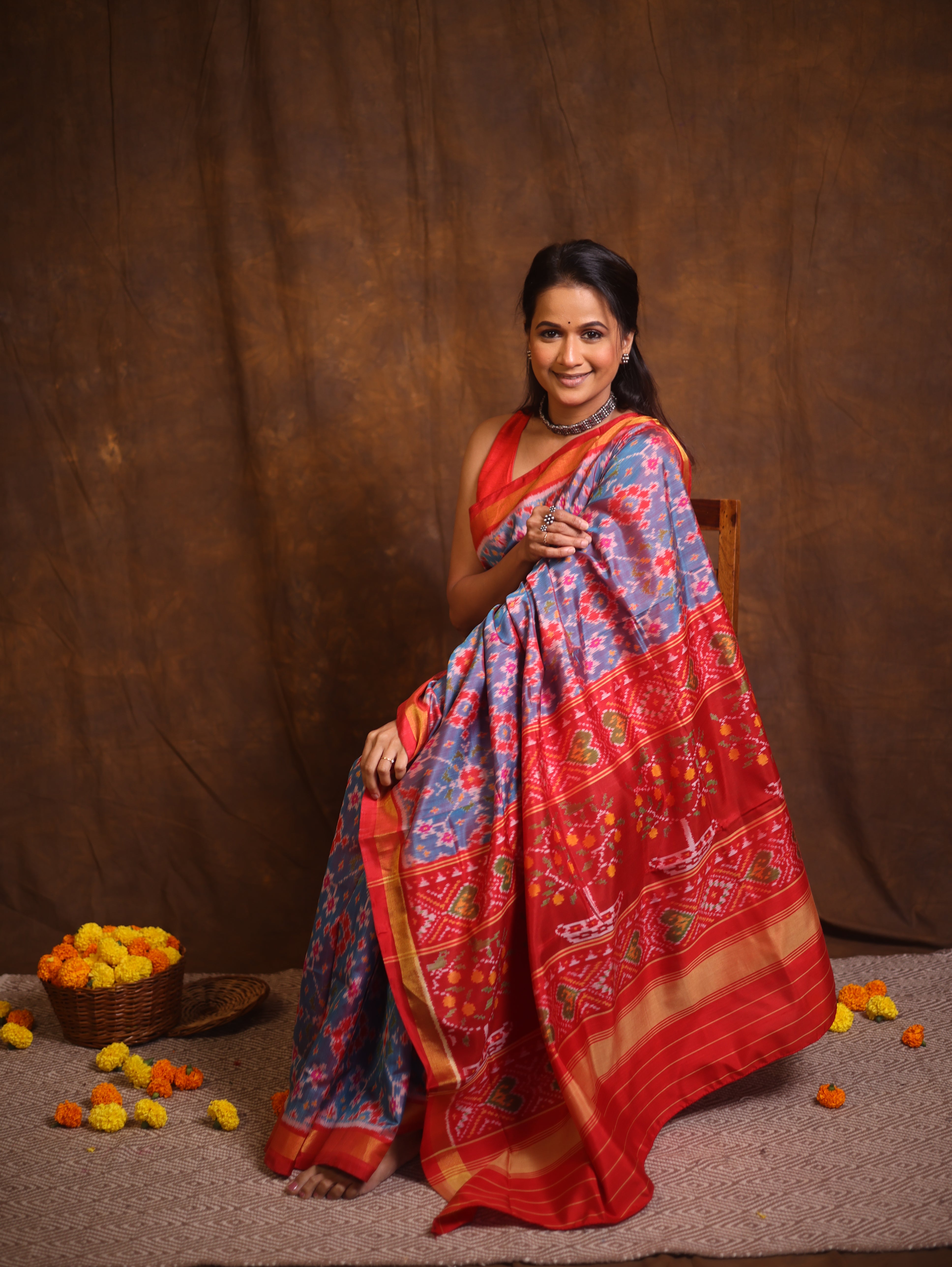 Sky Blue Rajkot Patola Silk Saree - SRSBRPSS560