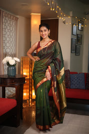 Dual Tone Green Maheshwari Saree - SRDTGMS640