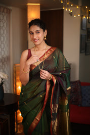 Dual Tone Green Maheshwari Saree - SRDTGMS640