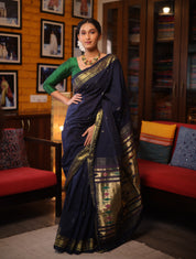 Royal Blue Cotton Paithani Saree - SRRBCPS587