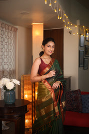 Dual Tone Green Maheshwari Saree - SRDTGMS640