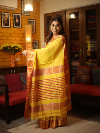 Yellow Silk Maheshwari Saree -SRYSMS144