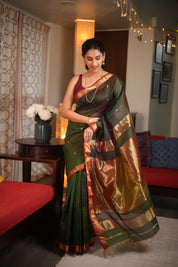 Dual Tone Green Maheshwari Saree - SRDTGMS640