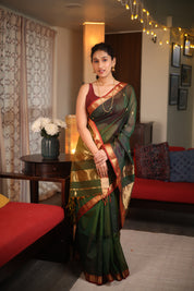 Dual Tone Green Maheshwari Saree - SRDTGMS640