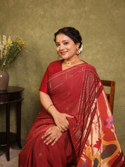 Maroon Cotton Paithani Saree - SRMCPS678