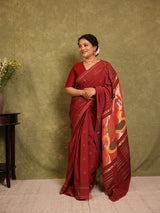 Maroon Cotton Paithani Saree - SRMCPS678