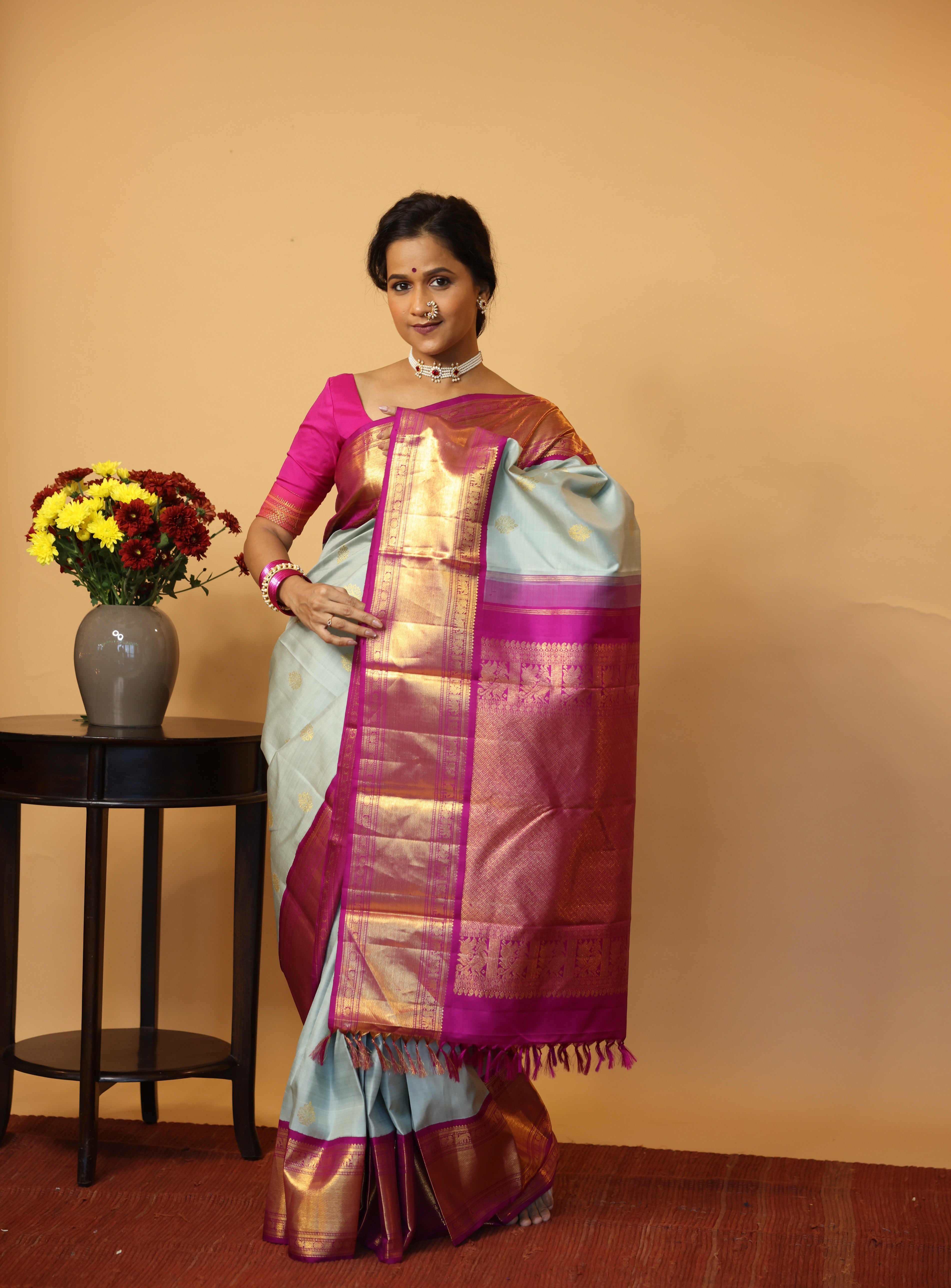 Grey Kanjeevaram Silk Saree - SRGKSS855