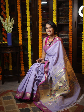 Lavender Cotton Paithani Saree-SRLCPS358