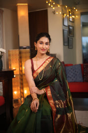 Dual Tone Green Maheshwari Saree - SRDTGMS640