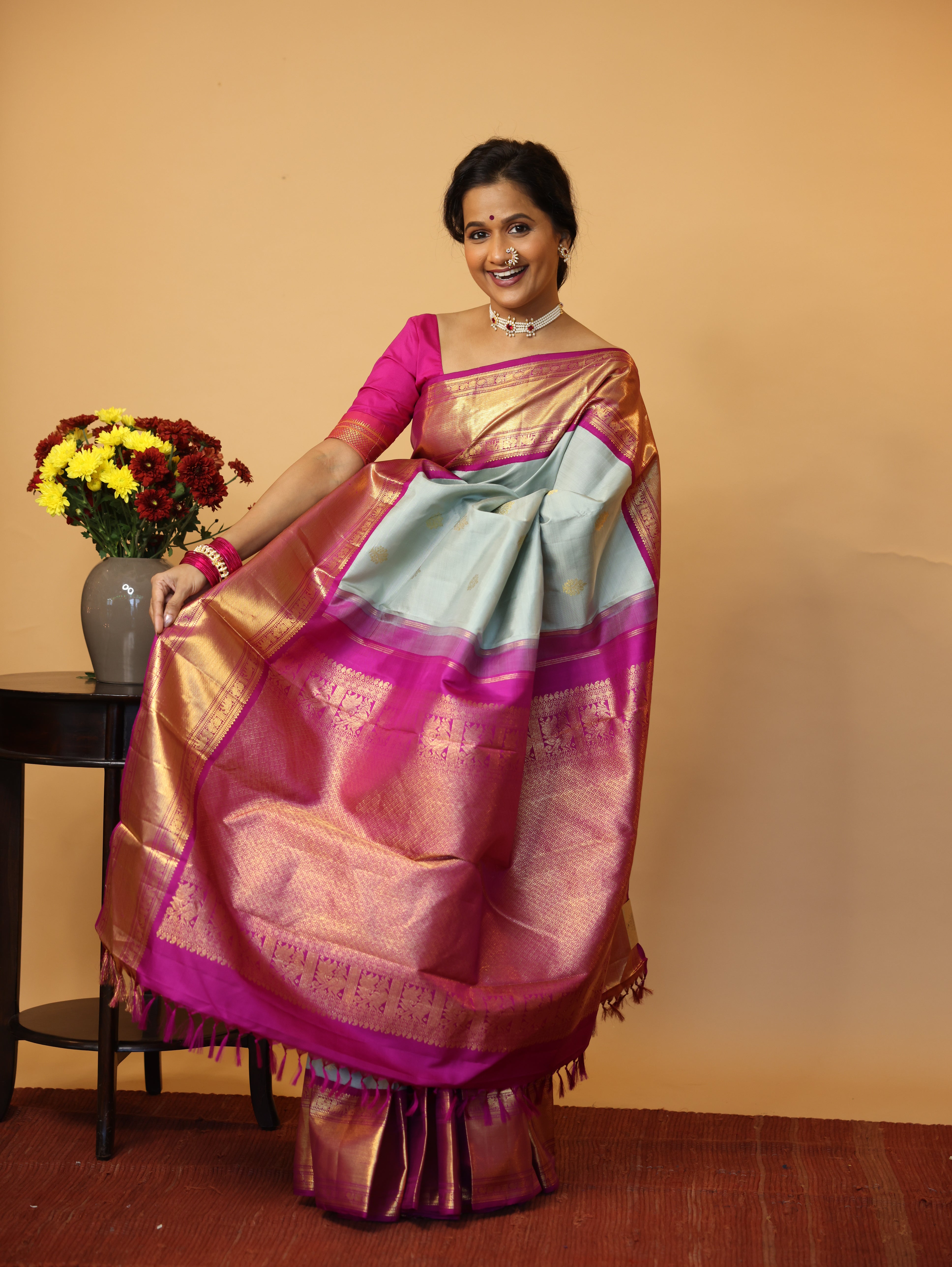 Grey Kanjeevaram Silk Saree - SRGKSS855