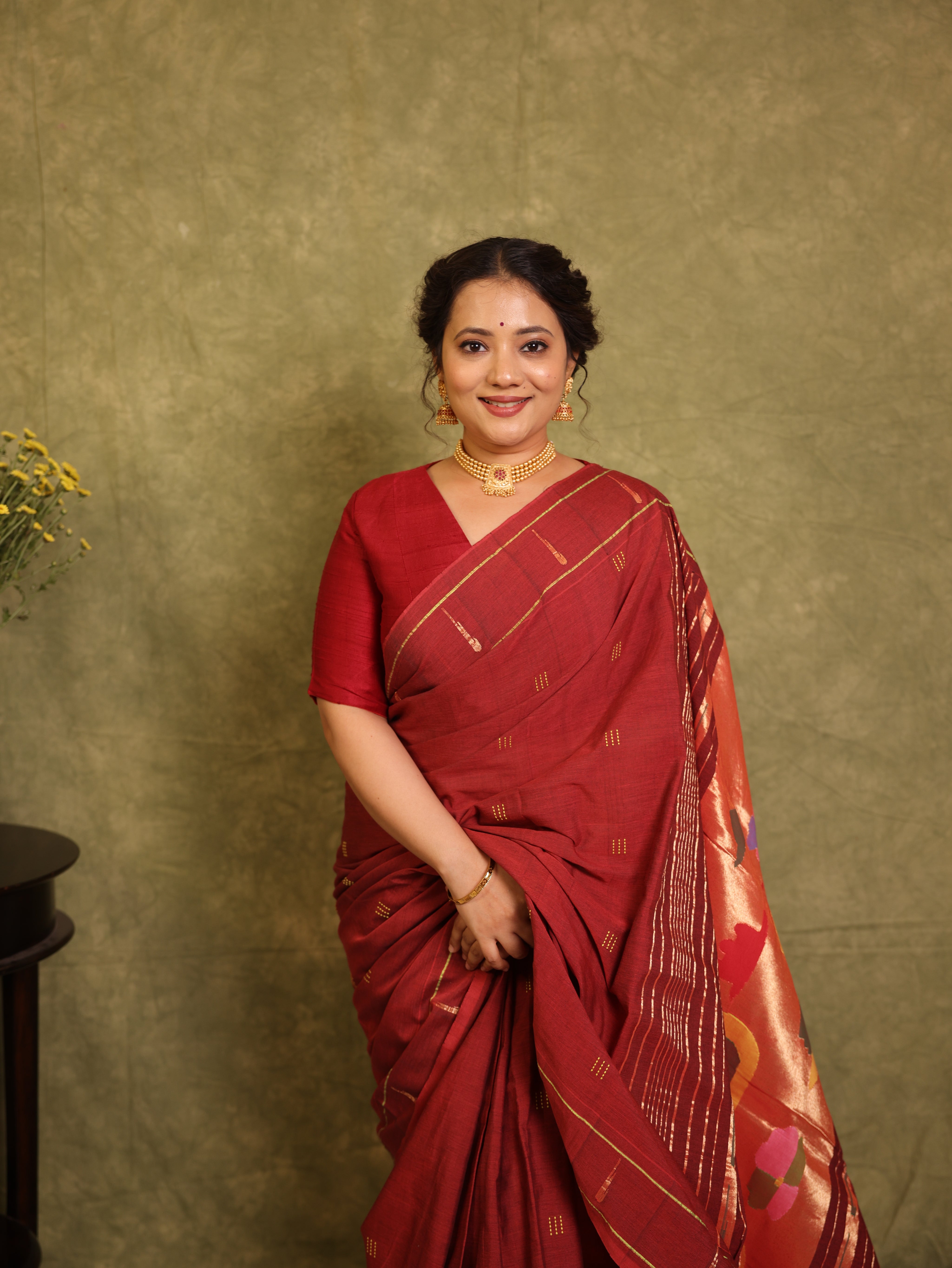 Maroon Cotton Paithani Saree - SRMCPS678