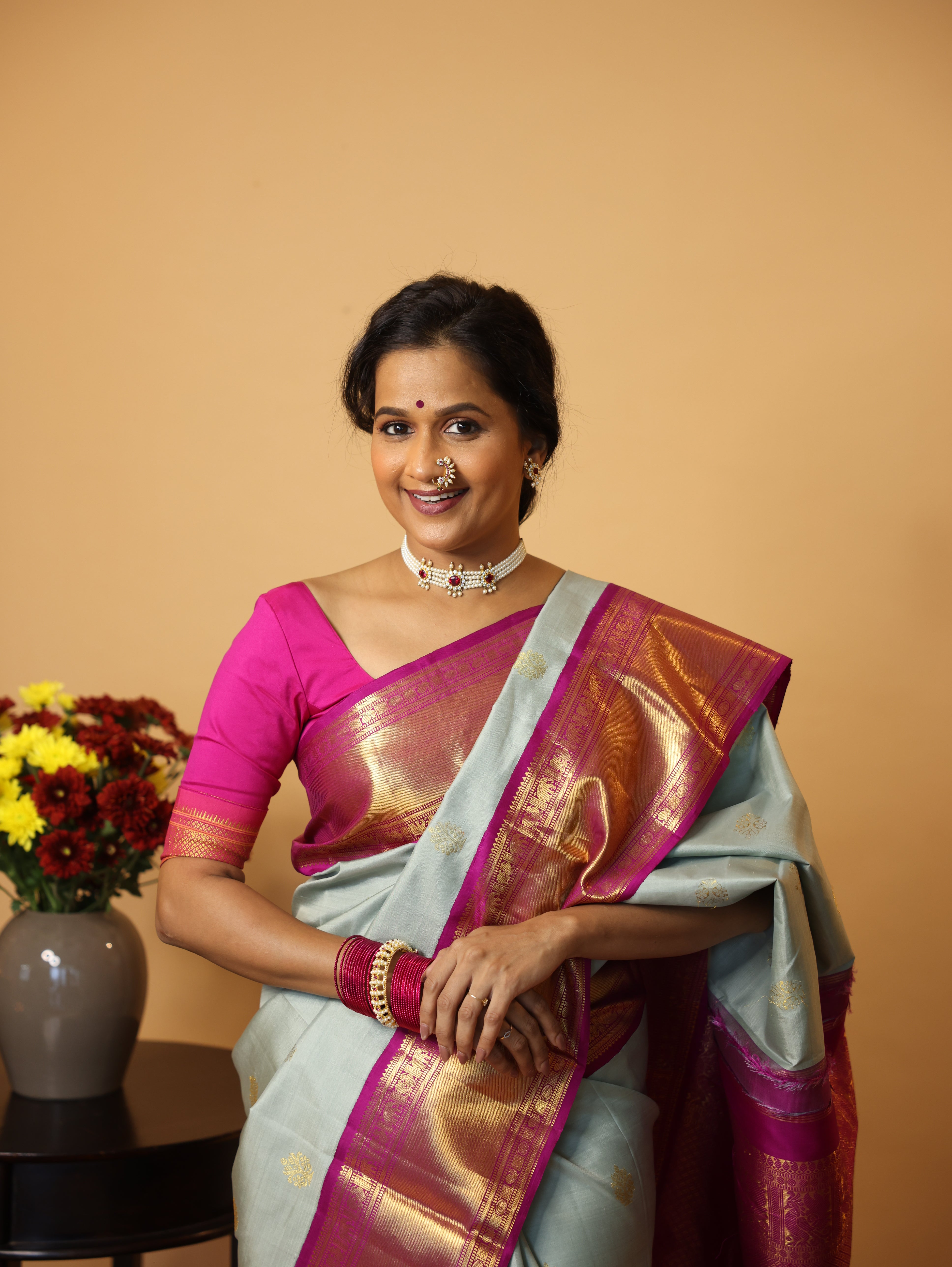 Grey Kanjeevaram Silk Saree - SRGKSS855