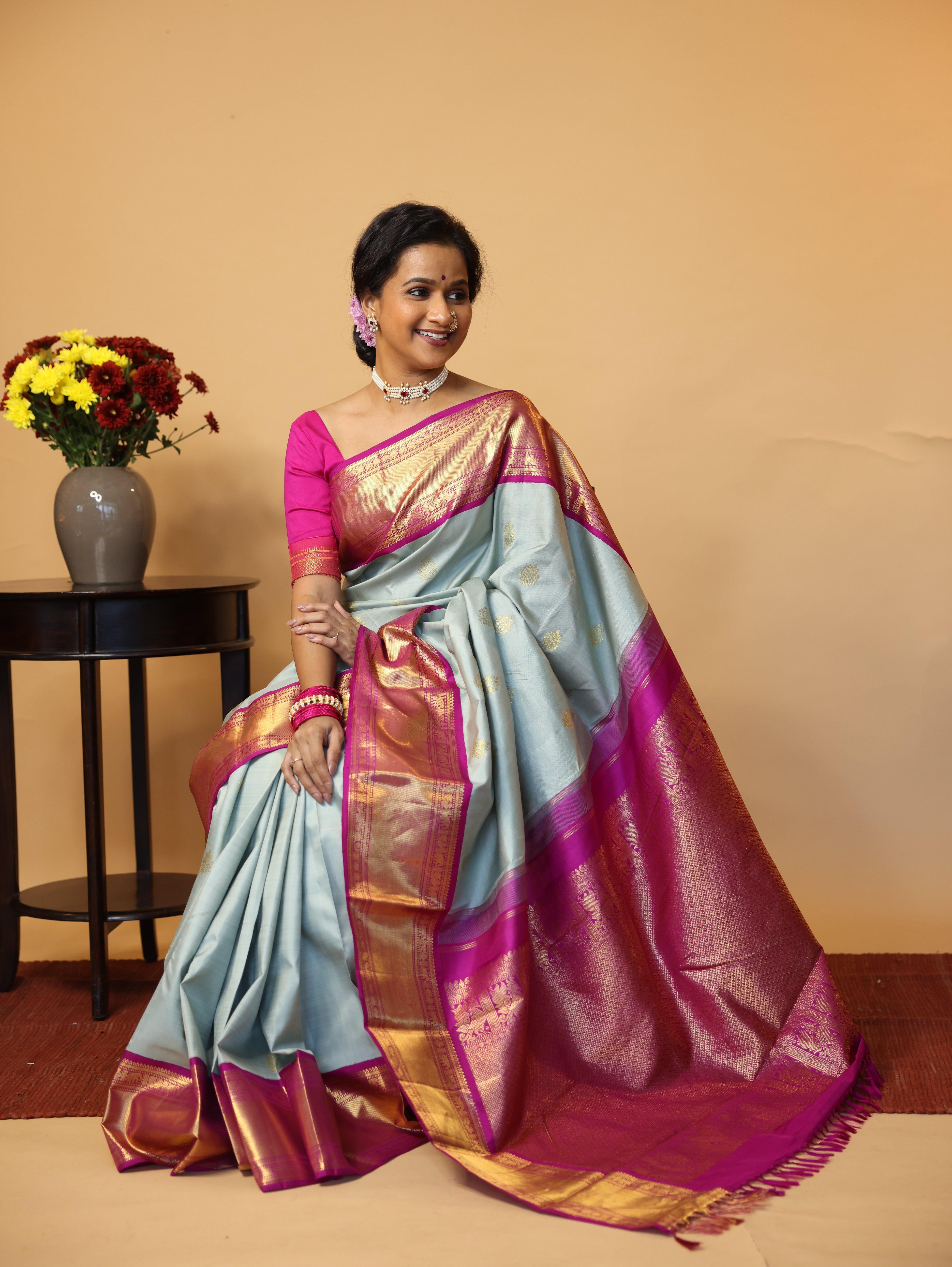 Grey Kanjeevaram Silk Saree - SRGKSS855