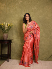 Pink Machine Embroidered Tussar Silk Saree - SRPMETSS1512