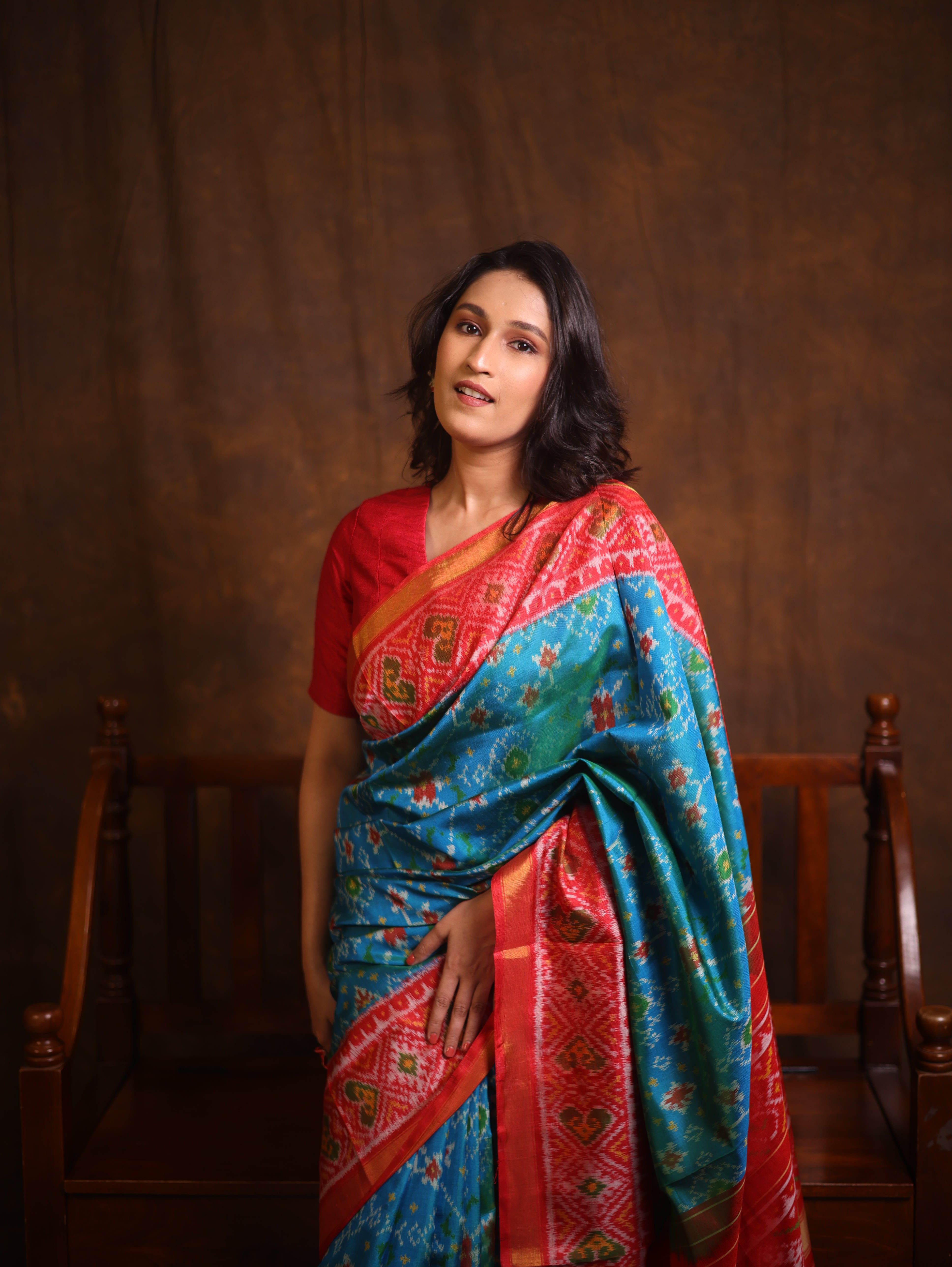 Aqua Blue Rajkot Patola Silk Saree - SRABRPSS561