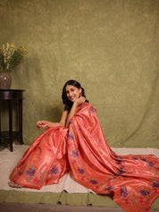 Pink Machine Embroidered Tussar Silk Saree - SRPMETSS1512