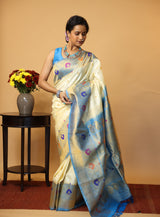 Cream Gadwal Silk Saree - SRCGSS495