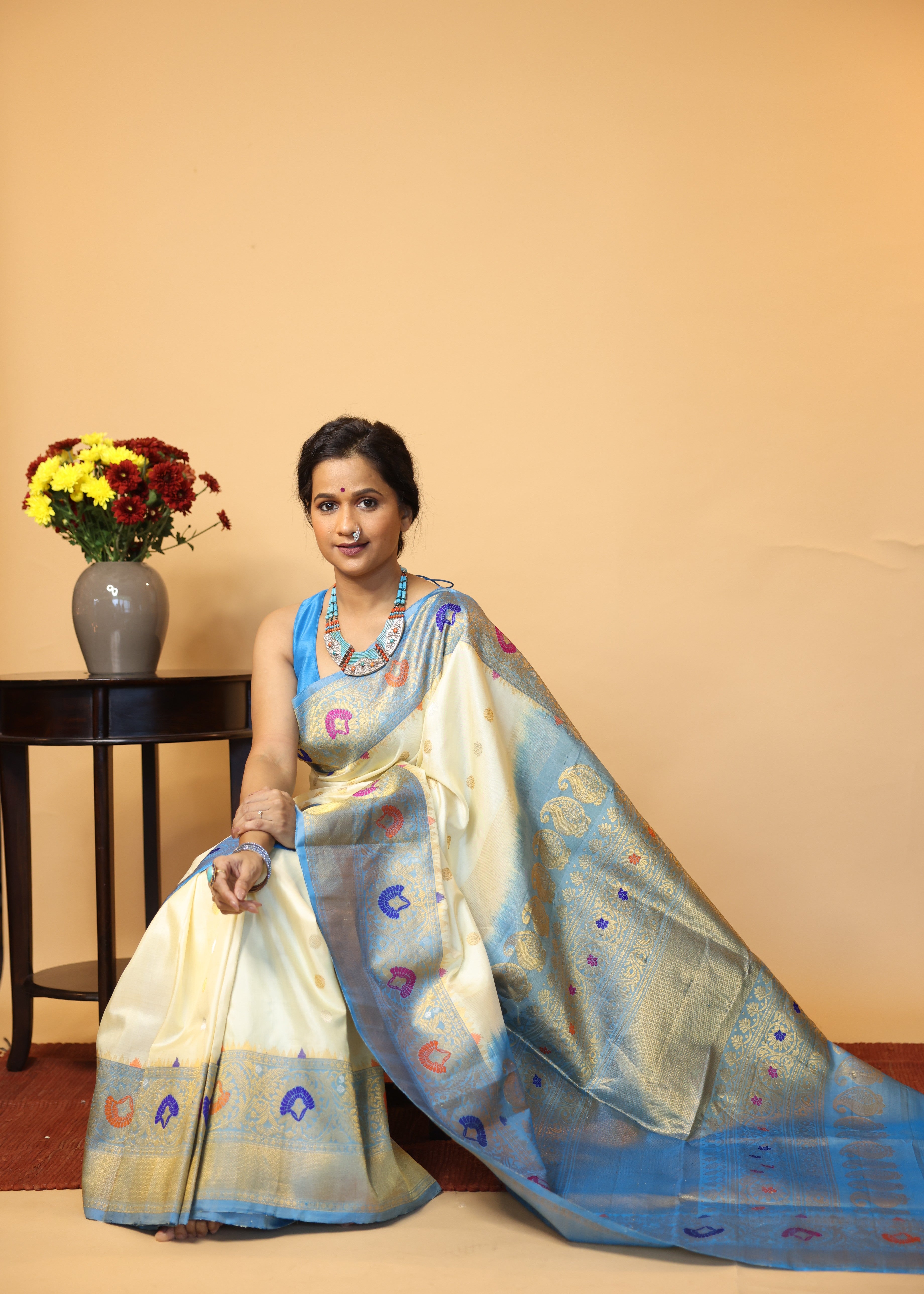 Cream Gadwal Silk Saree - SRCGSS495