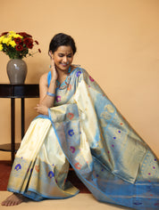 Cream Gadwal Silk Saree - SRCGSS495