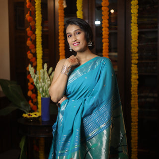 Teal Blue Cotton Paithani Saree - SRTBCPS419