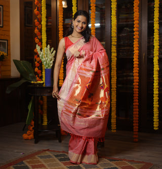 Red Cotton Paithani Saree - SRRCPS445