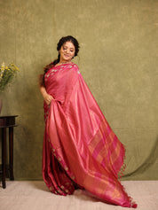 Pink Machine Embroidered Tussar Silk Saree - SRPMETSS1544