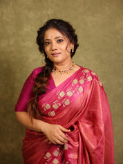 Pink Machine Embroidered Tussar Silk Saree - SRPMETSS1544